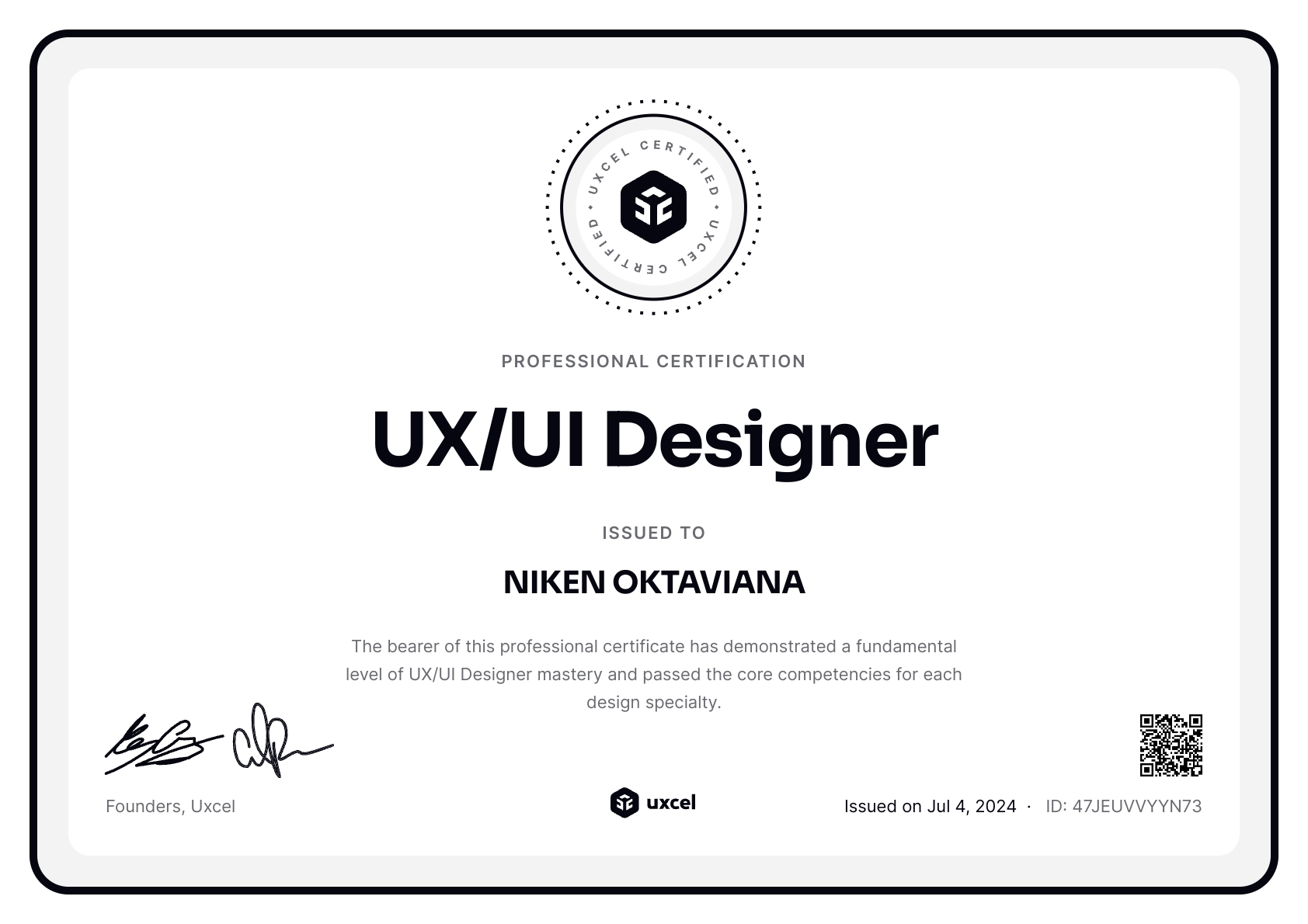 NIKEN OKTAVIANA's certificate